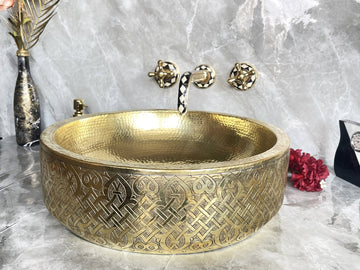Handmade Round Brass Drop - In Sink - Fish Scale Design Bathroom Basin - Mettlemix