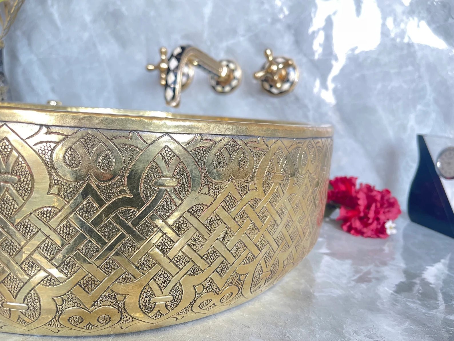 Handmade Round Brass Drop - In Sink - Fish Scale Design Bathroom Basin - Mettlemix