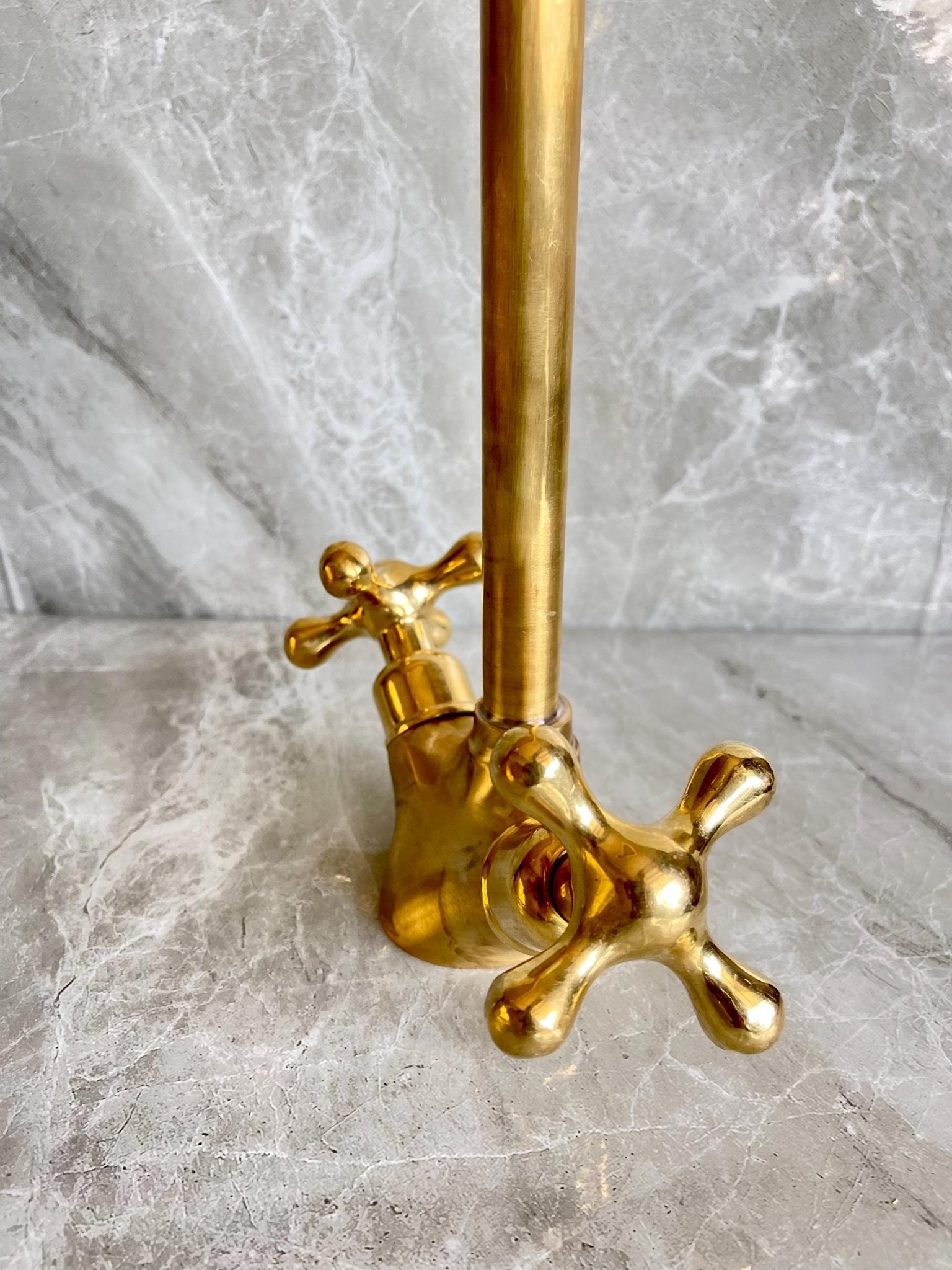 Handmade Solid Brass Square Faucet - Single Hole Cross Handle Tap - Mettlemix