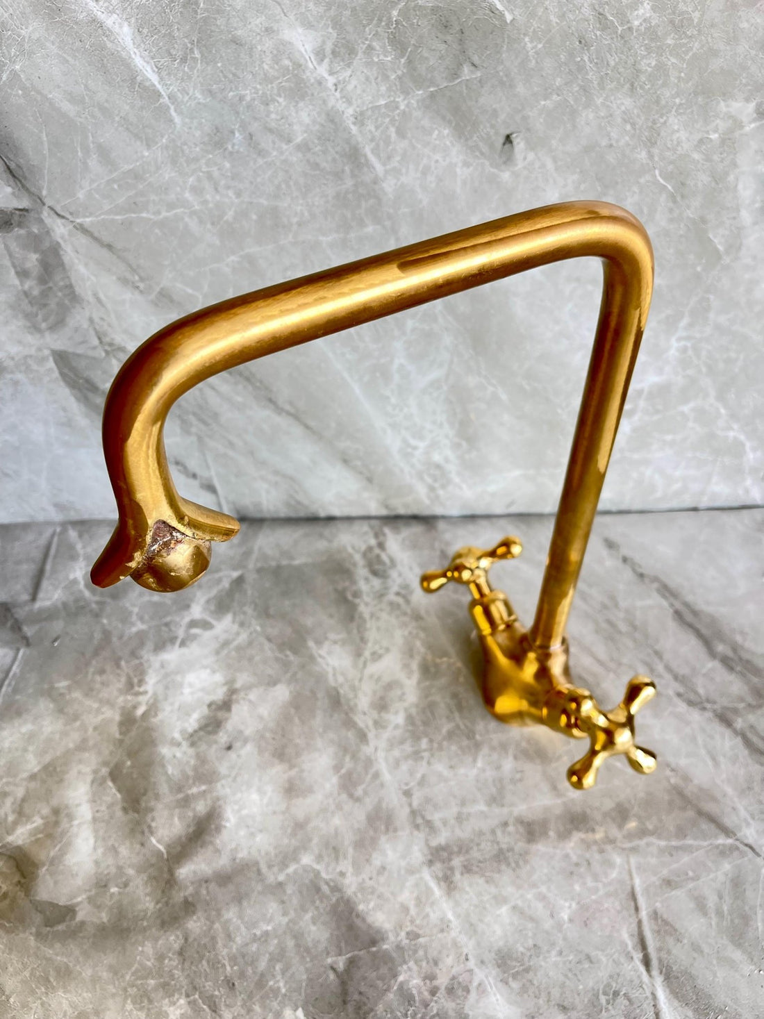 Handmade Solid Brass Square Faucet - Single Hole Cross Handle Tap - Mettlemix