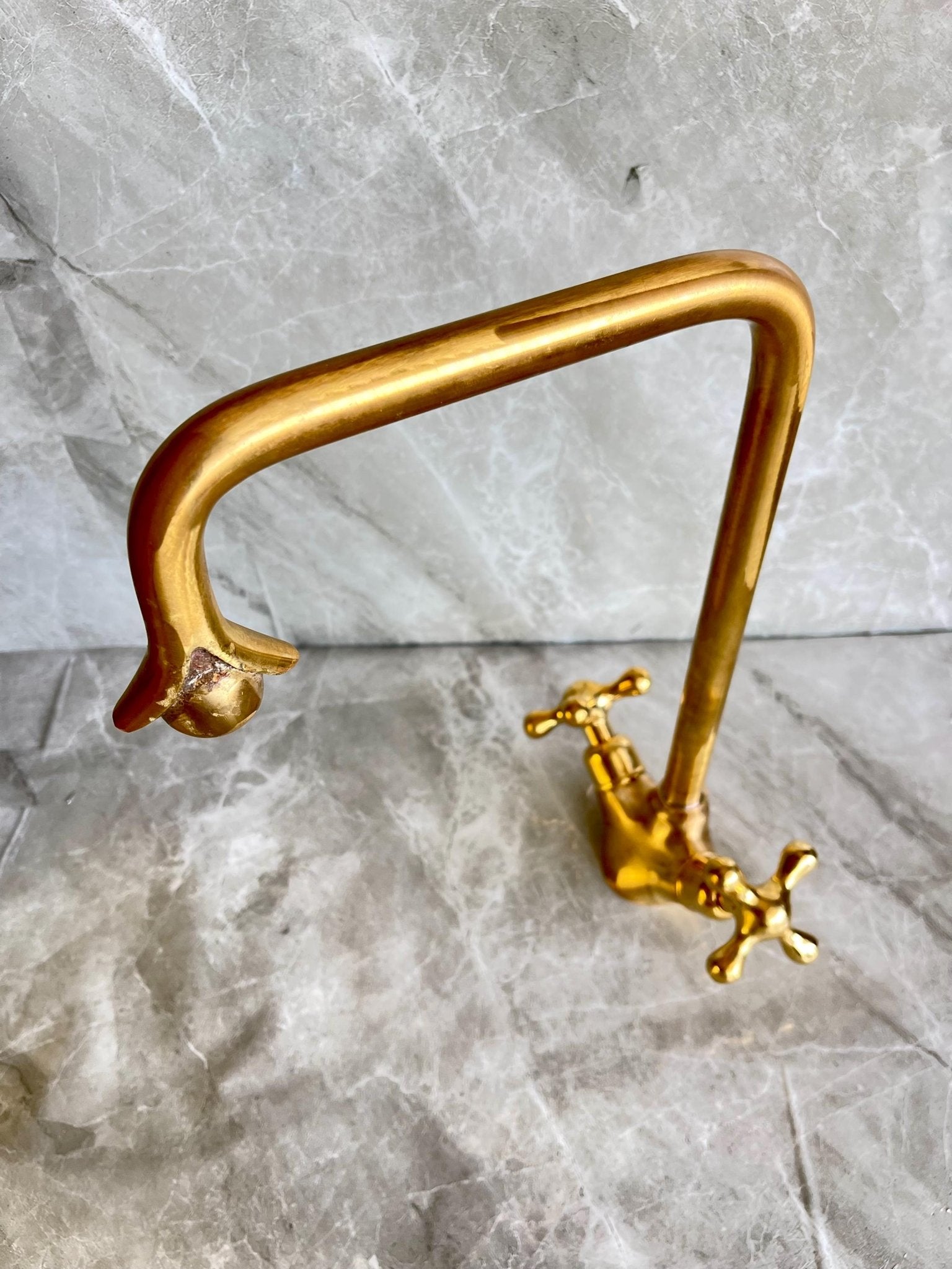 Handmade Solid Brass Square Faucet - Single Hole Cross Handle Tap - Mettlemix