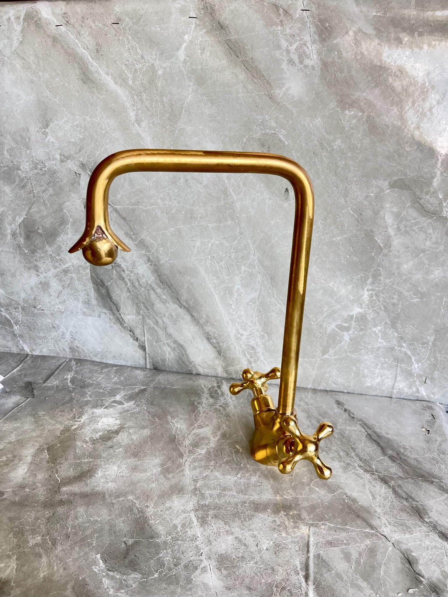 Handmade Solid Brass Square Faucet - Single Hole Cross Handle Tap - Mettlemix