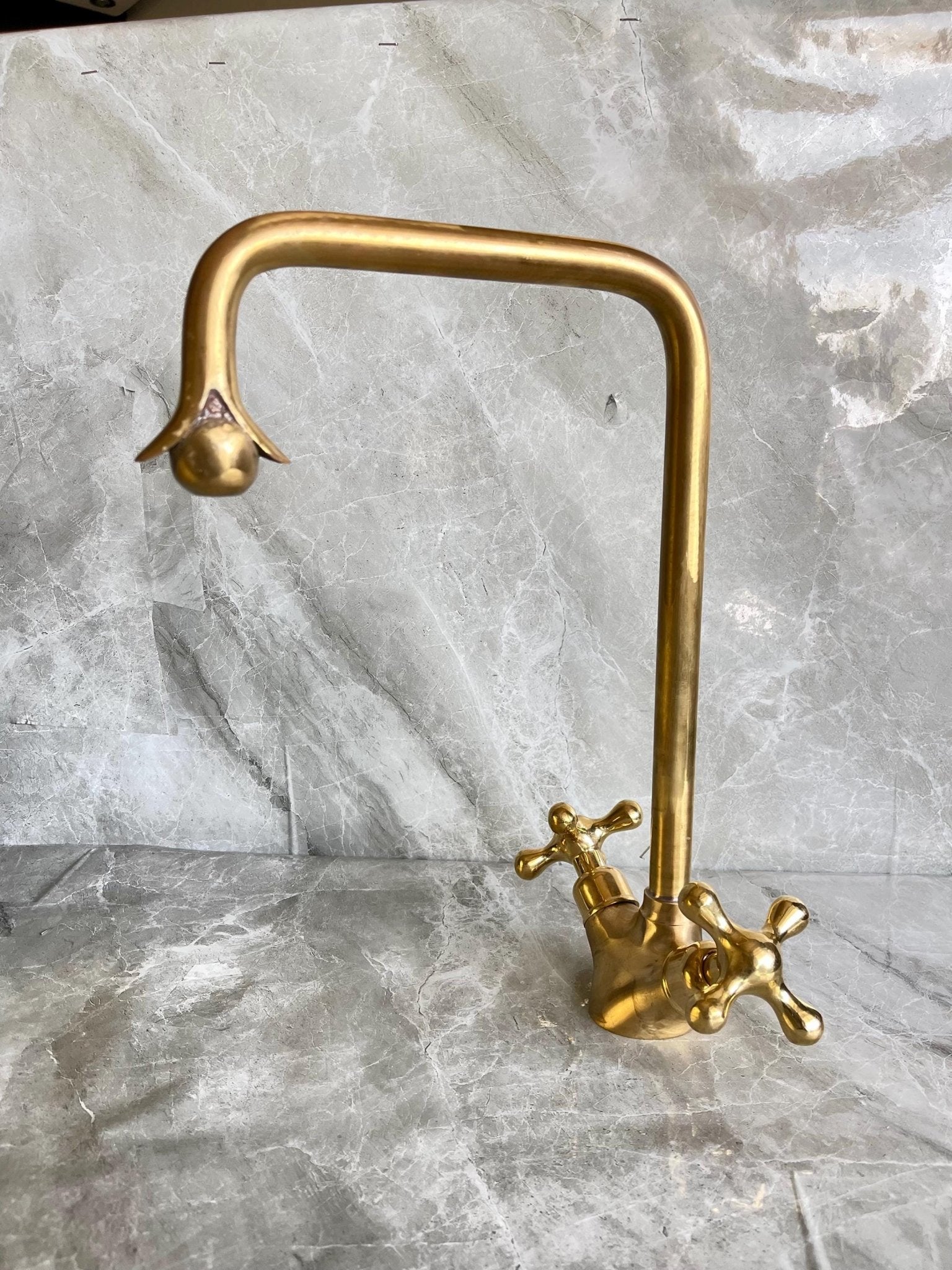 Handmade Solid Brass Square Faucet - Single Hole Cross Handle Tap - Mettlemix