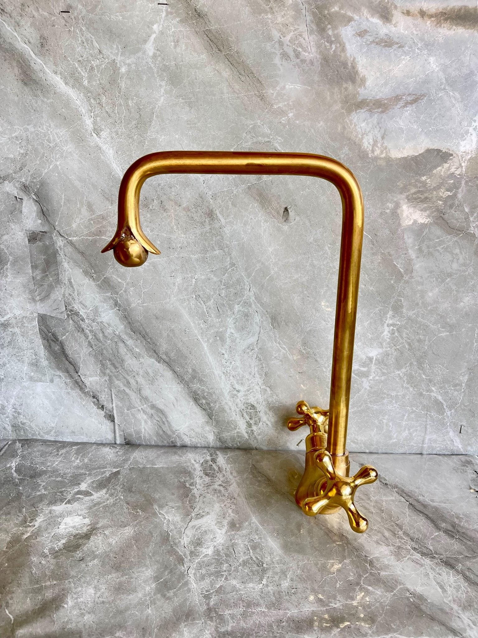Handmade Solid Brass Square Faucet - Single Hole Cross Handle Tap - Mettlemix