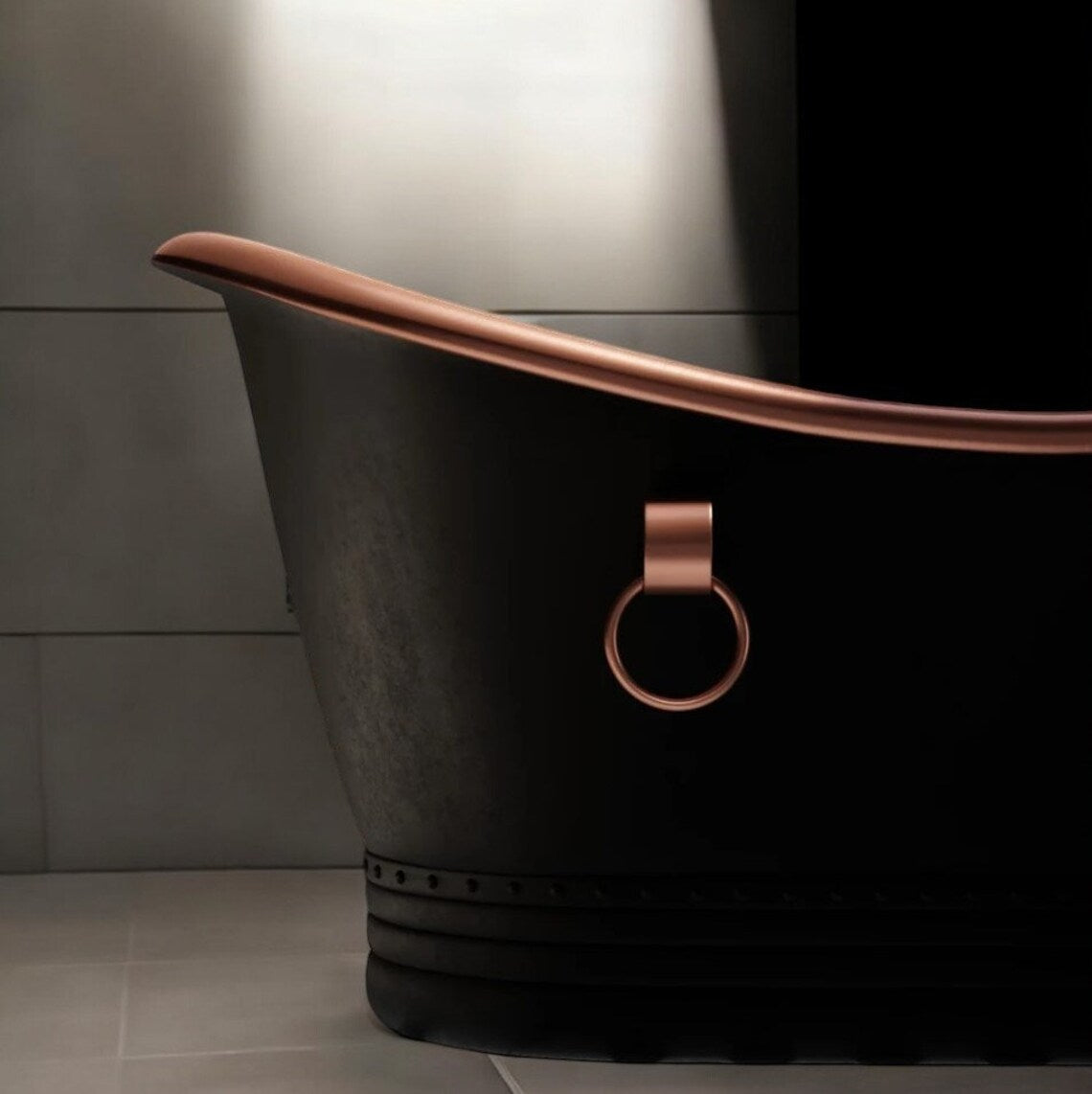 Copper Freestanding Bathtub, Black Patina Bathtub, Vintage Luxury Bathroom Fixture, Modern Farmhouse Double Slipper Tub
