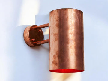 Raw copper outdoor sconce - minimalist architectural lighting - handcrafted cylindrical copper indoor outdoor light fixture