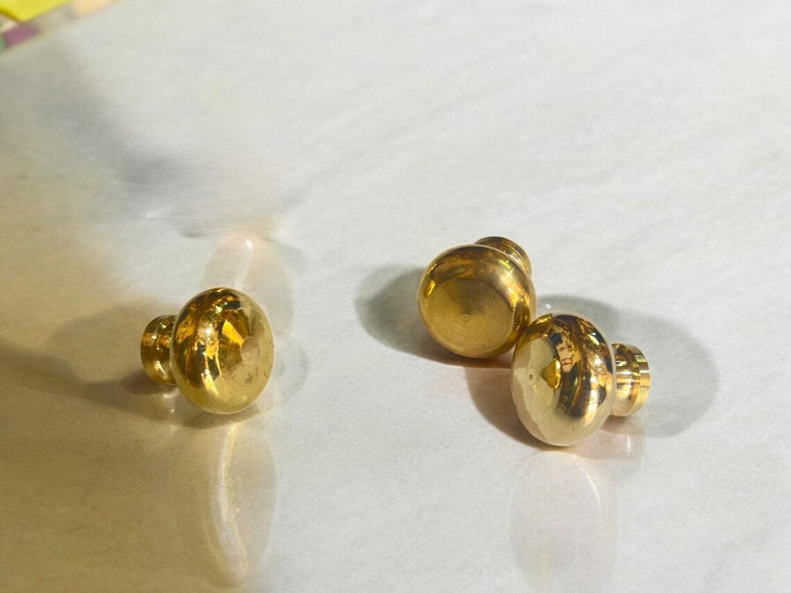 Unlacquered brass mushroom cabinet knobs - round drawer pulls - solid brass kitchen knobs - pure brass drawer pulls - brass dresser Pulls