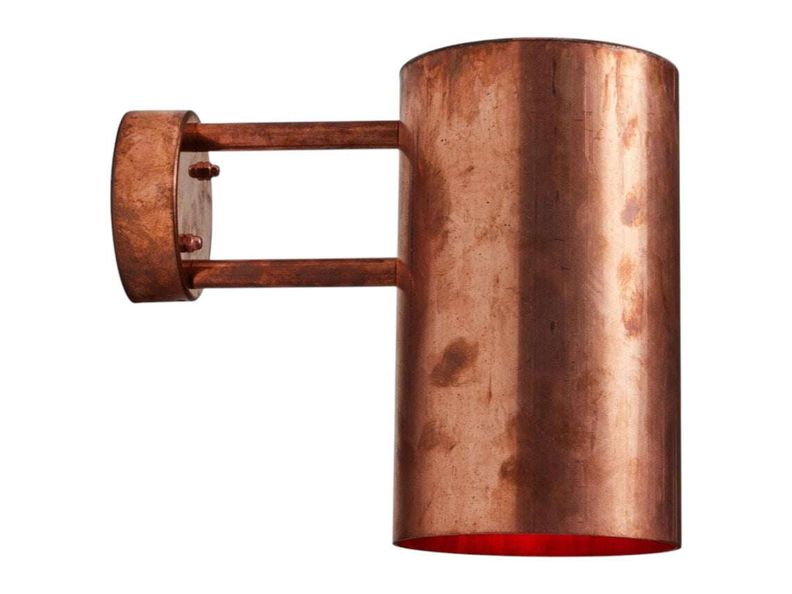 Raw copper outdoor sconce - minimalist architectural lighting - handcrafted cylindrical copper indoor outdoor light fixture