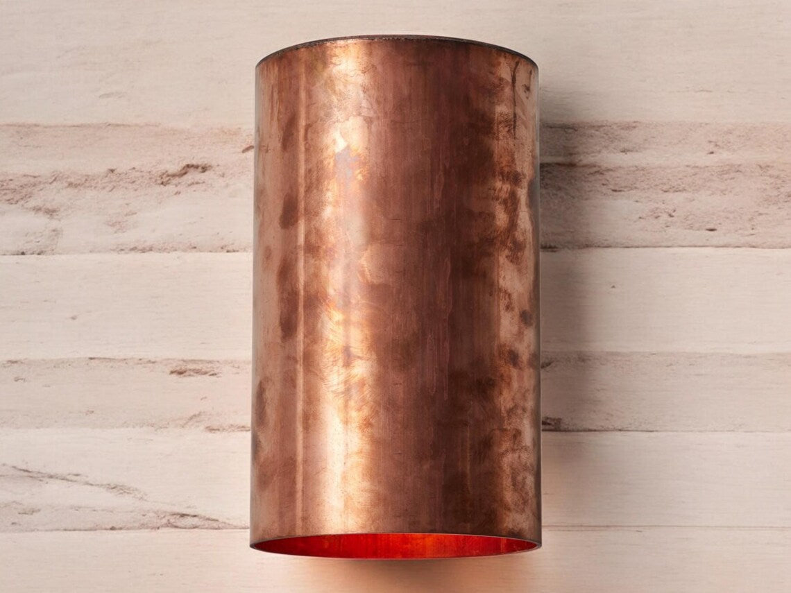Raw copper outdoor sconce - minimalist architectural lighting - handcrafted cylindrical copper indoor outdoor light fixture