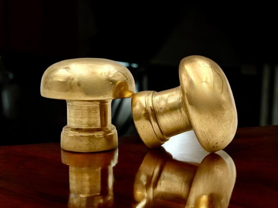Unlacquered brass mushroom cabinet knobs - round drawer pulls - solid brass kitchen knobs - pure brass drawer pulls - brass dresser Pulls