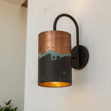 Handmade Copper Wall Sconce: Patina Finish, Indoor/Outdoor Light