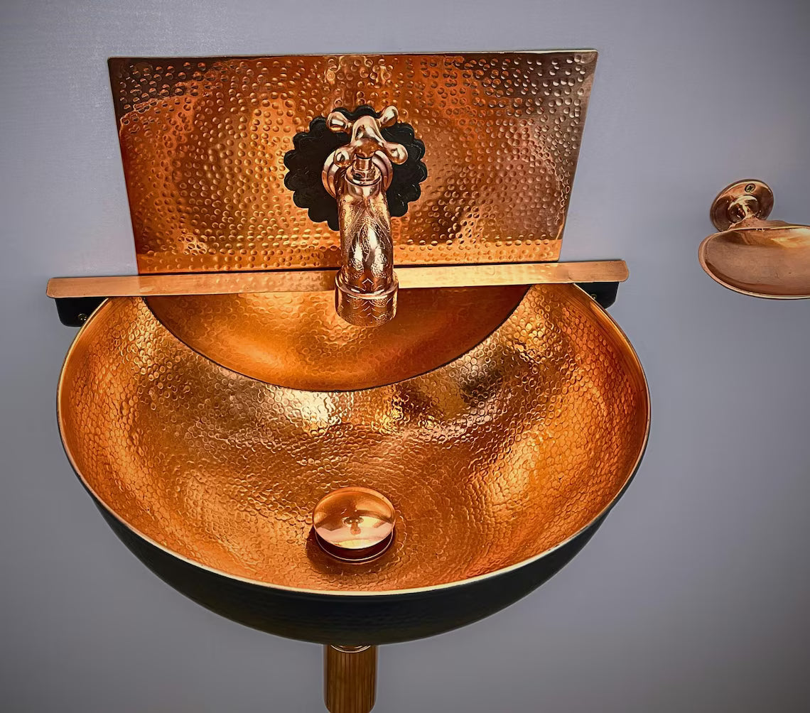 Handmade Black Hammered Copper Wall Mount Sink: Moroccan Bathroom Basin