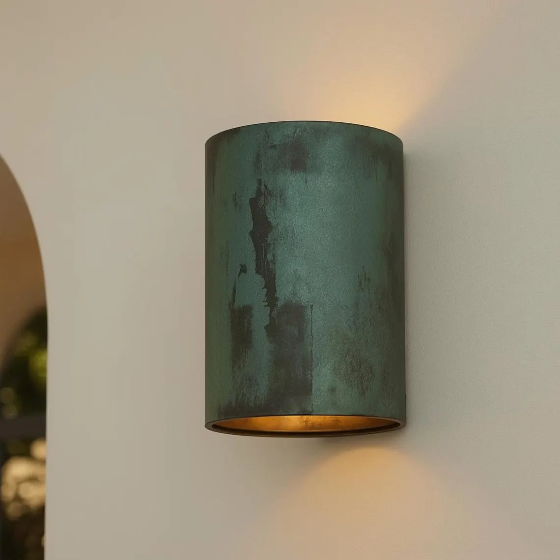 Oxidized copper outdoor wall sconce with green patina - modern scandinavian porch light - Farmhouse exterior light fixture