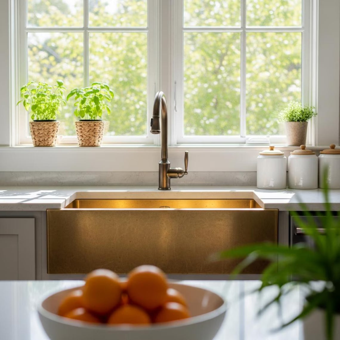 Brass kitchen sink - handcrafted brass farmhouse sink - brass apron front kitchen sink - golden brass farmhouse decor