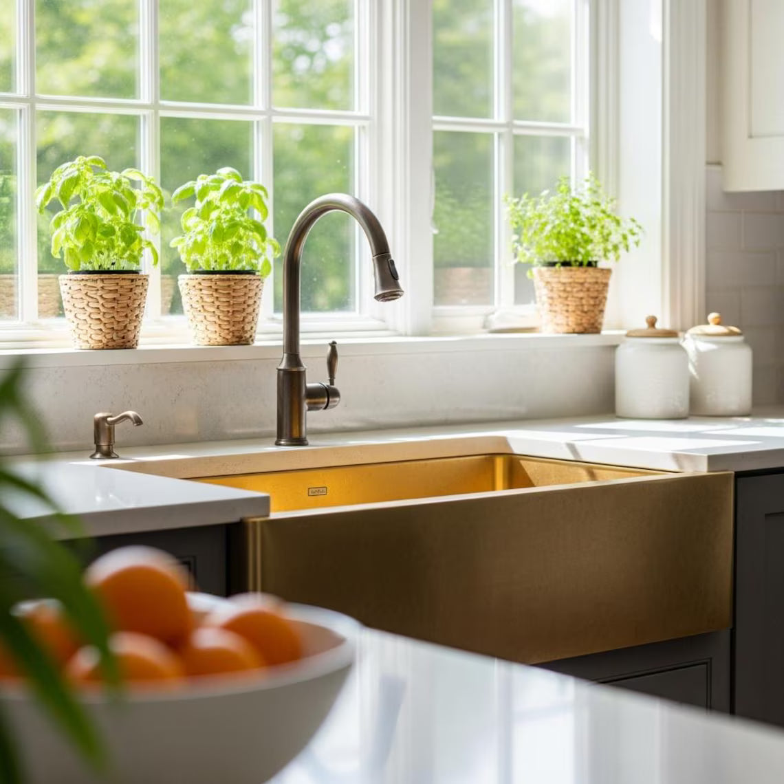 Brass kitchen sink - handcrafted brass farmhouse sink - brass apron front kitchen sink - golden brass farmhouse decor