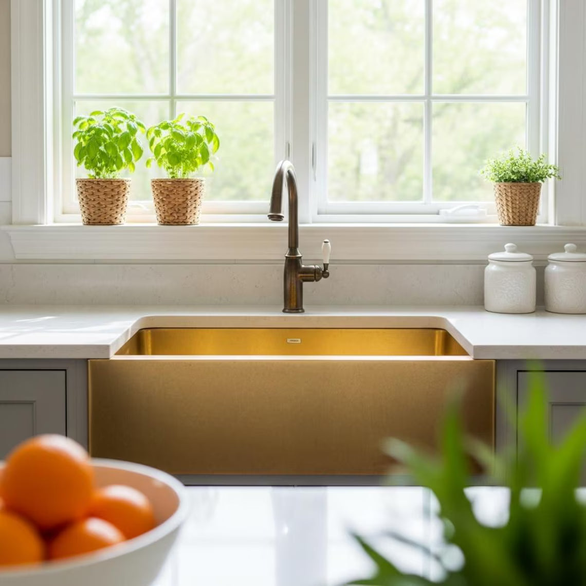 Brass kitchen sink - handcrafted brass farmhouse sink - brass apron front kitchen sink - golden brass farmhouse decor