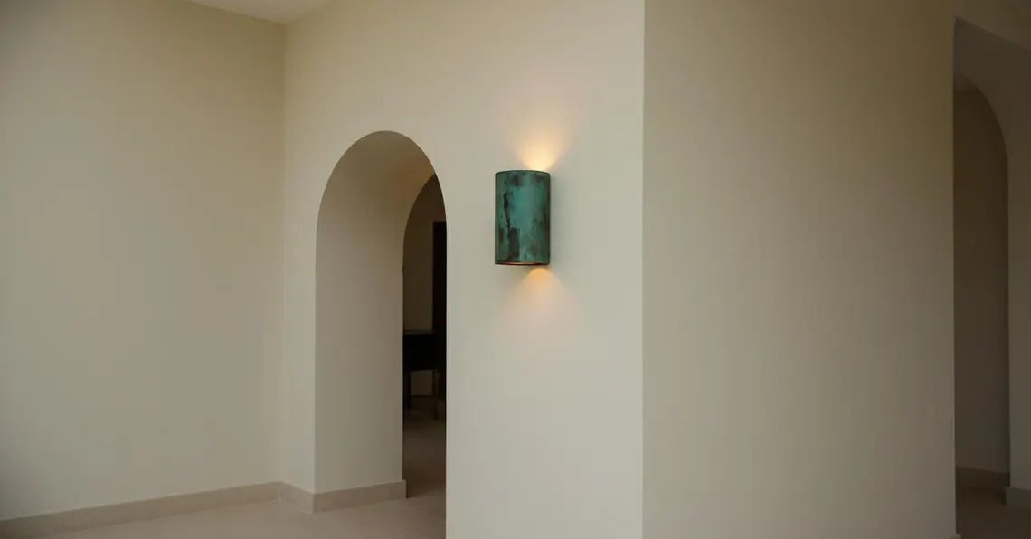 Oxidized copper outdoor wall sconce with green patina - modern scandinavian porch light - Farmhouse exterior light fixture