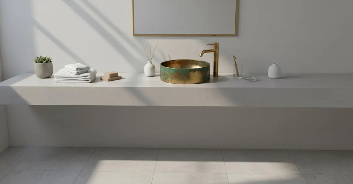 Green Patina Brass Vessel Sink with Faucet - Handcrafted Hammered Bathroom Basin - Luxury Vintage Brass Washbasin - Rustic Modern Vanity