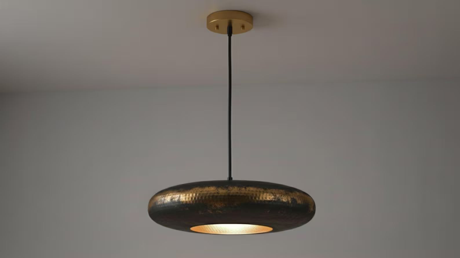 Black Patina Brass Pendant Light - Hammered Saucer Hanging Lamp - Mettlemix