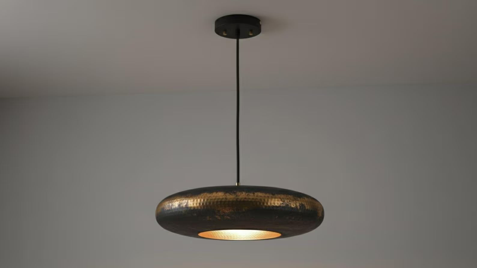 Black Patina Brass Pendant Light - Hammered Saucer Hanging Lamp - Mettlemix