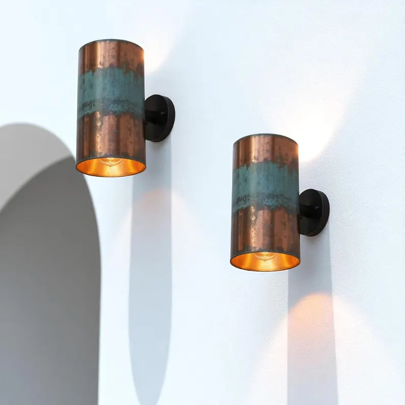 Handmade Copper Wall Sconce: Patina Finish, Indoor/Outdoor Light (Copy)