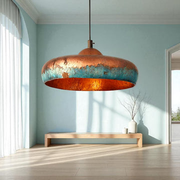 Handmade Blue Patina Copper Dome Pendant Light - Rustic Chandelier