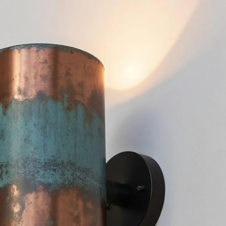 Handmade Copper Wall Sconce: Patina Finish, Indoor/Outdoor Light (Copy)