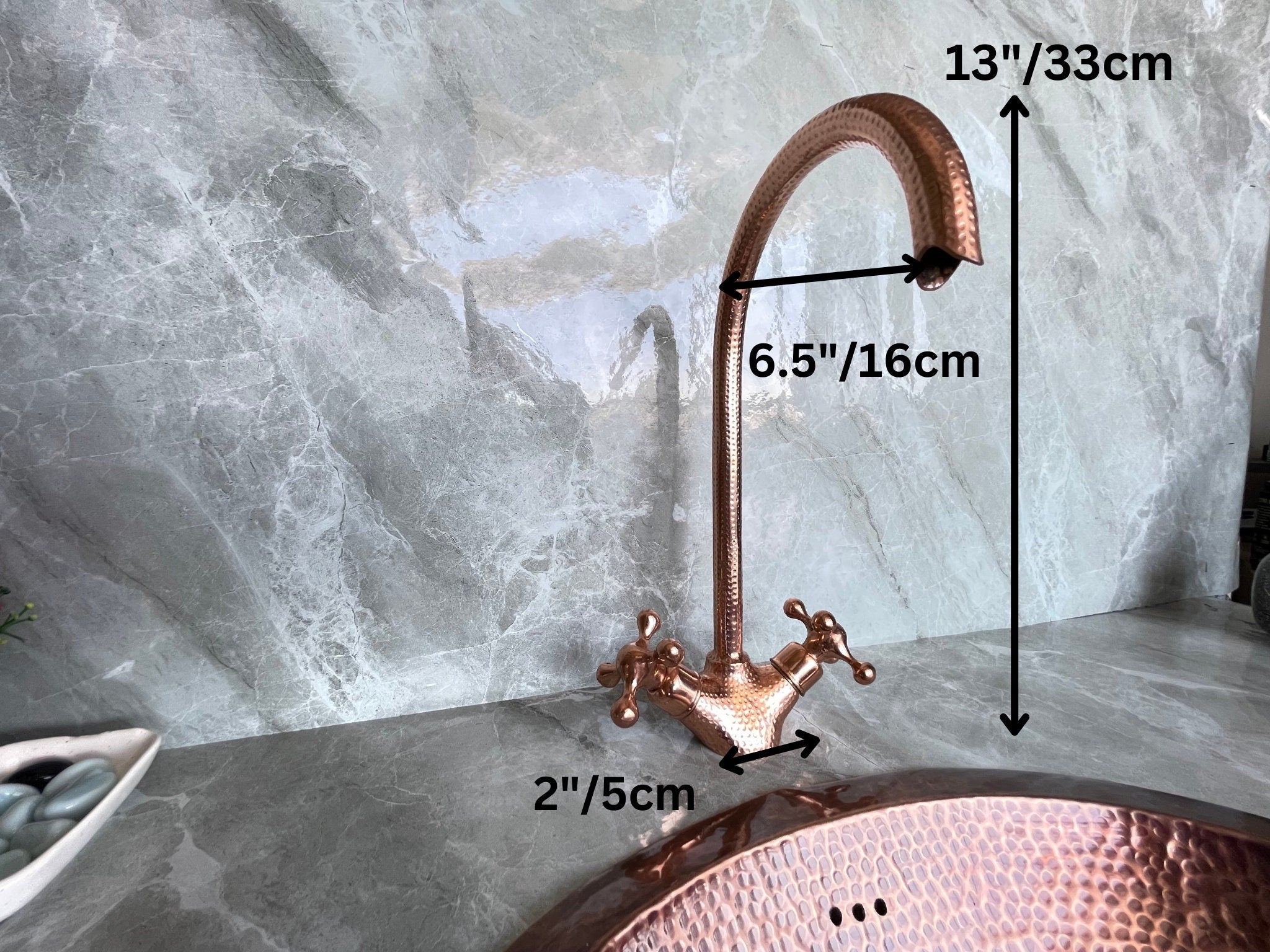 Copper Finish Engraved Bathroom Faucet - Gooseneck Single Hole Tap