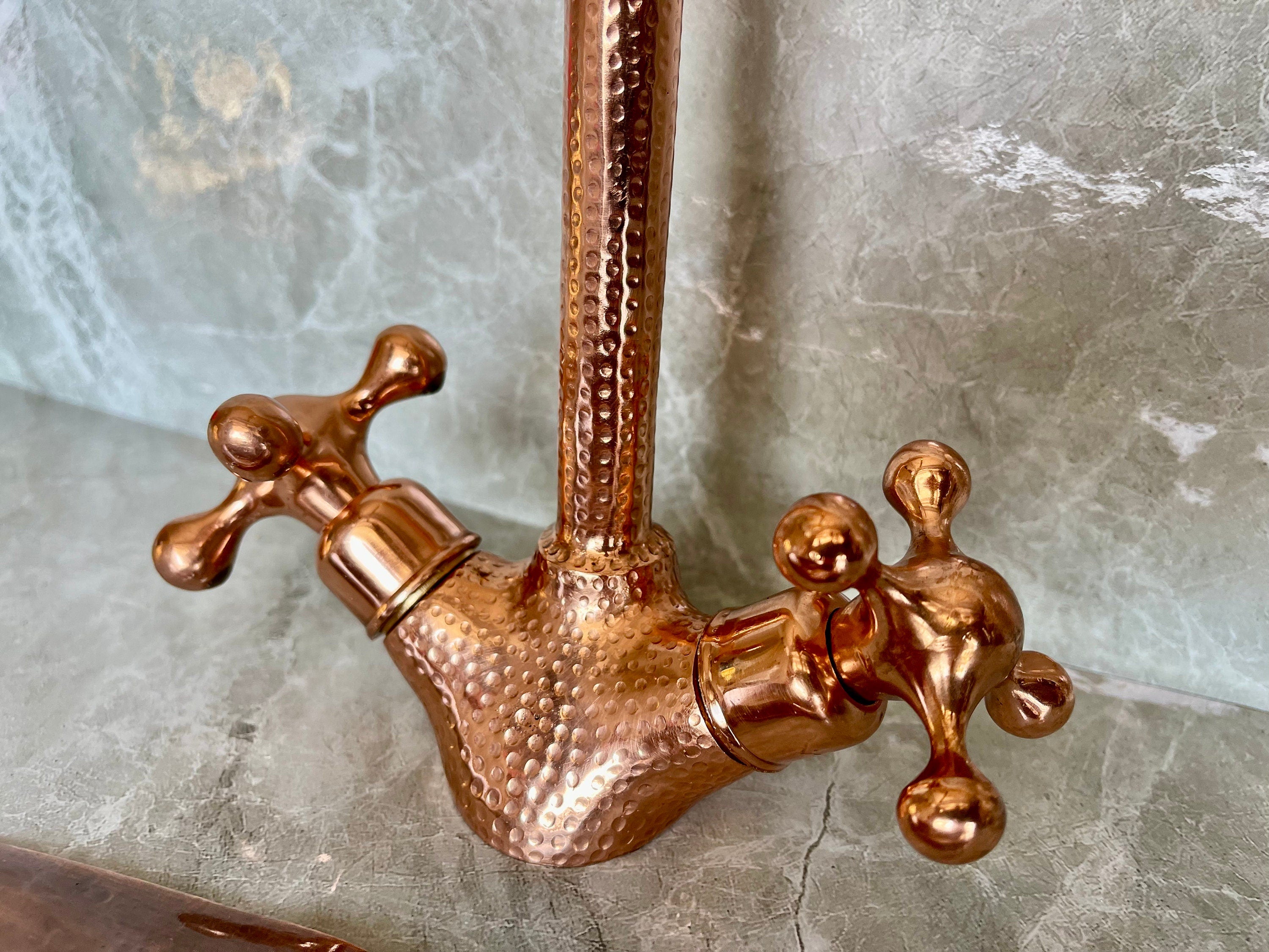 Copper Finish Engraved Bathroom Faucet - Gooseneck Single Hole Tap