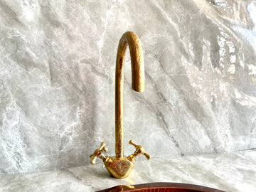 Engraved Unlacquered Brass Kitchen Faucet - Single Hole Gold Tap