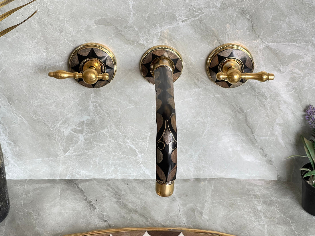 Unlacquered Brass Wall Mount Faucet - Vintage Bone & Resin Tap