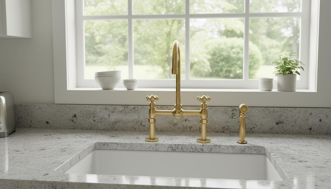 Unlacquered Brass Bridge Kitchen Faucet - Vintage Cross Handle Tap
