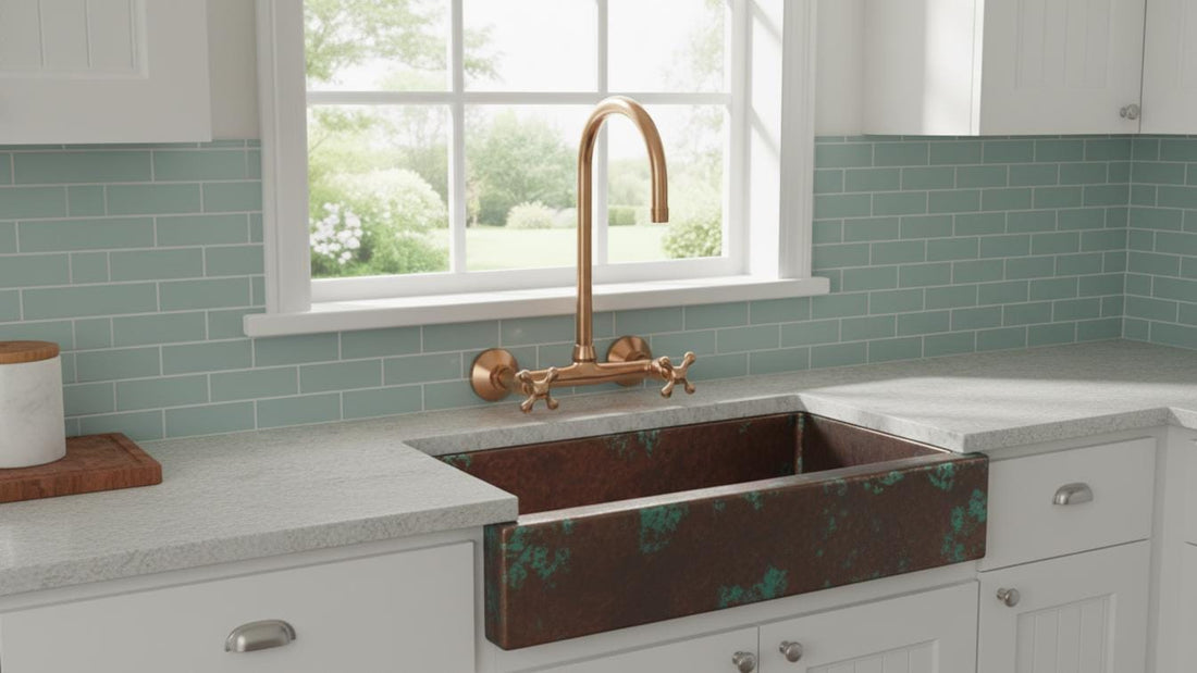 Rosamy Unlacquered Copper Wall Mount Kitchen Faucet - Vintage Bridge Tap