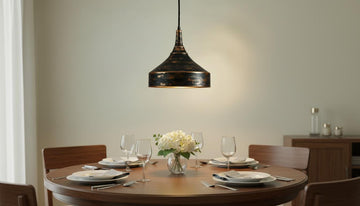 Distressed Black & Antique Copper Dome Pendant - Rustic Ceiling Lamp