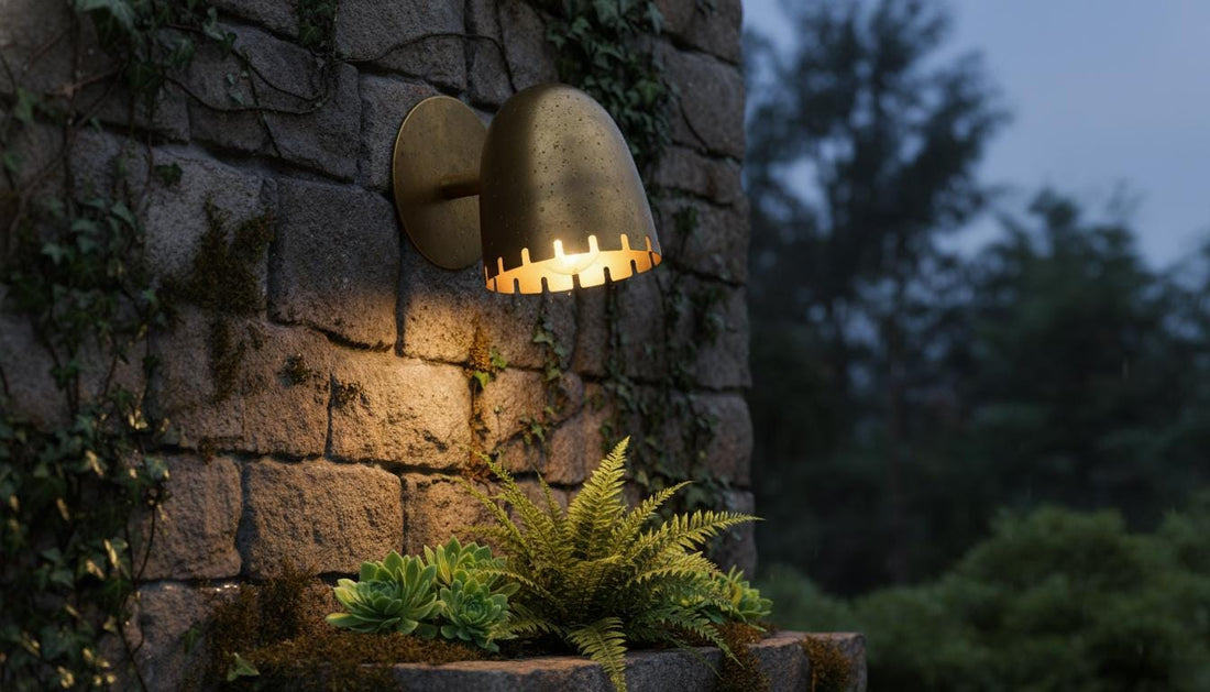 Antique Brass Wall Sconce - Mid-Century Cut Dome Lamp
