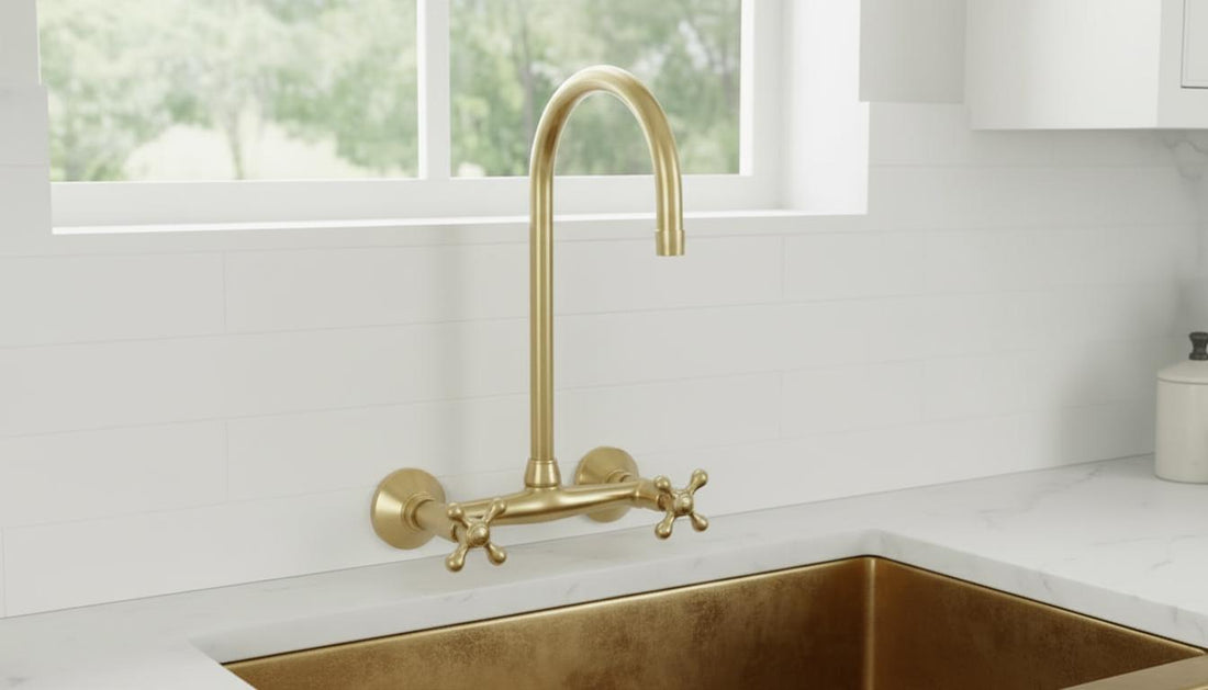 Unlacquered Brass Wall Mount Kitchen Faucet - Vintage Bridge Tap