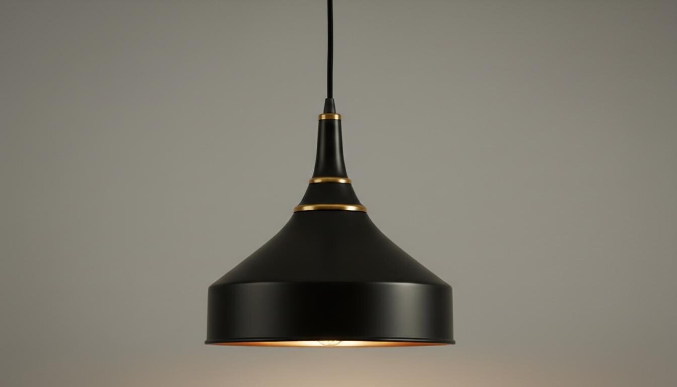 Matte Black & Brass Dome Pendant Light - Mid Century Ceiling Lamp - Mettlemix