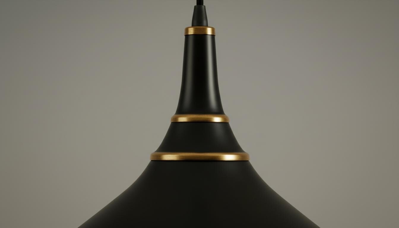 Matte Black & Brass Dome Pendant Light - Mid Century Ceiling Lamp - Mettlemix