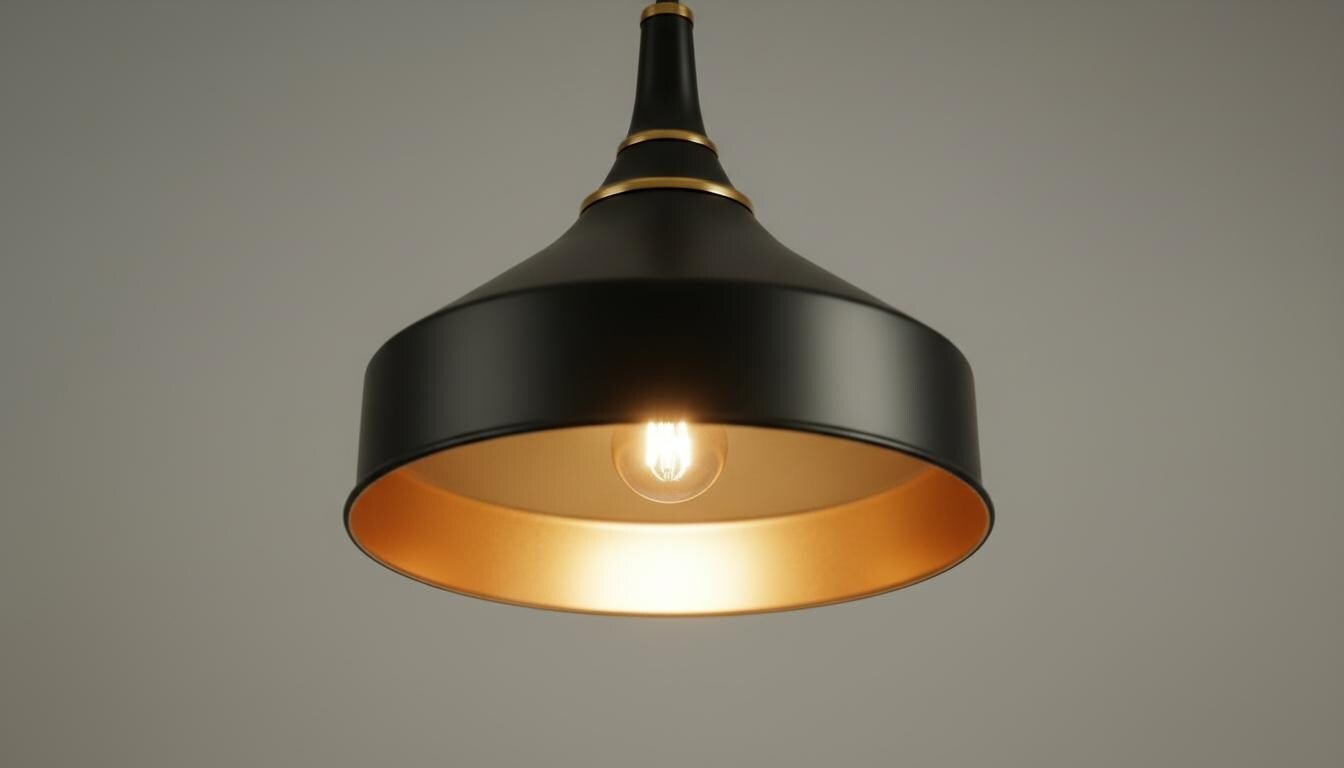 Matte Black & Brass Dome Pendant Light - Mid Century Ceiling Lamp - Mettlemix