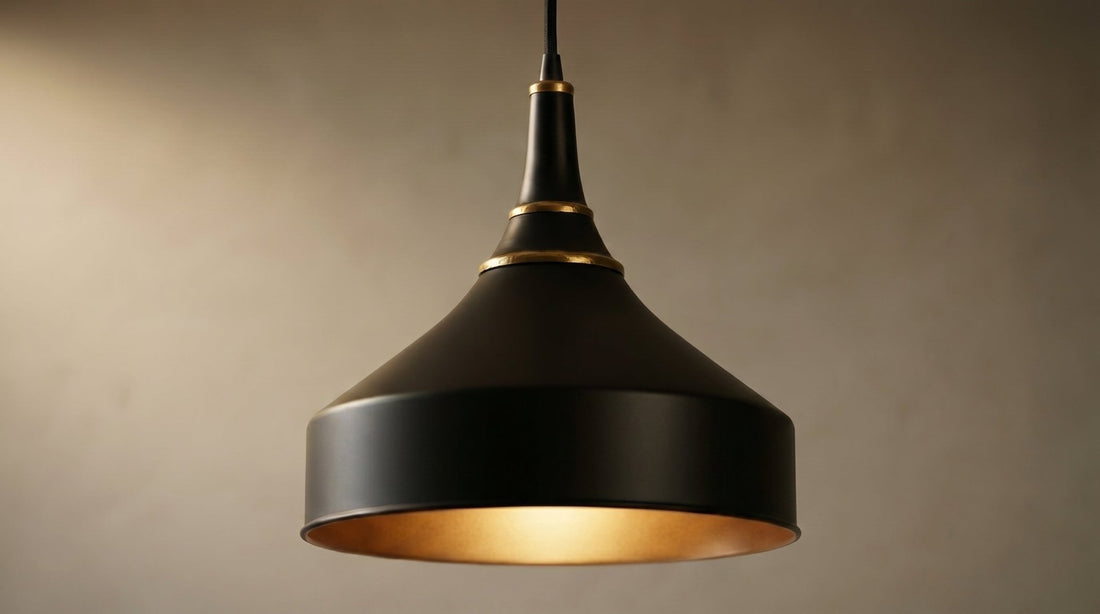 Matte Black & Brass Dome Pendant Light - Mid Century Ceiling Lamp - Mettlemix