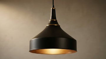 Matte Black & Brass Dome Pendant Light - Mid Century Ceiling Lamp - Mettlemix
