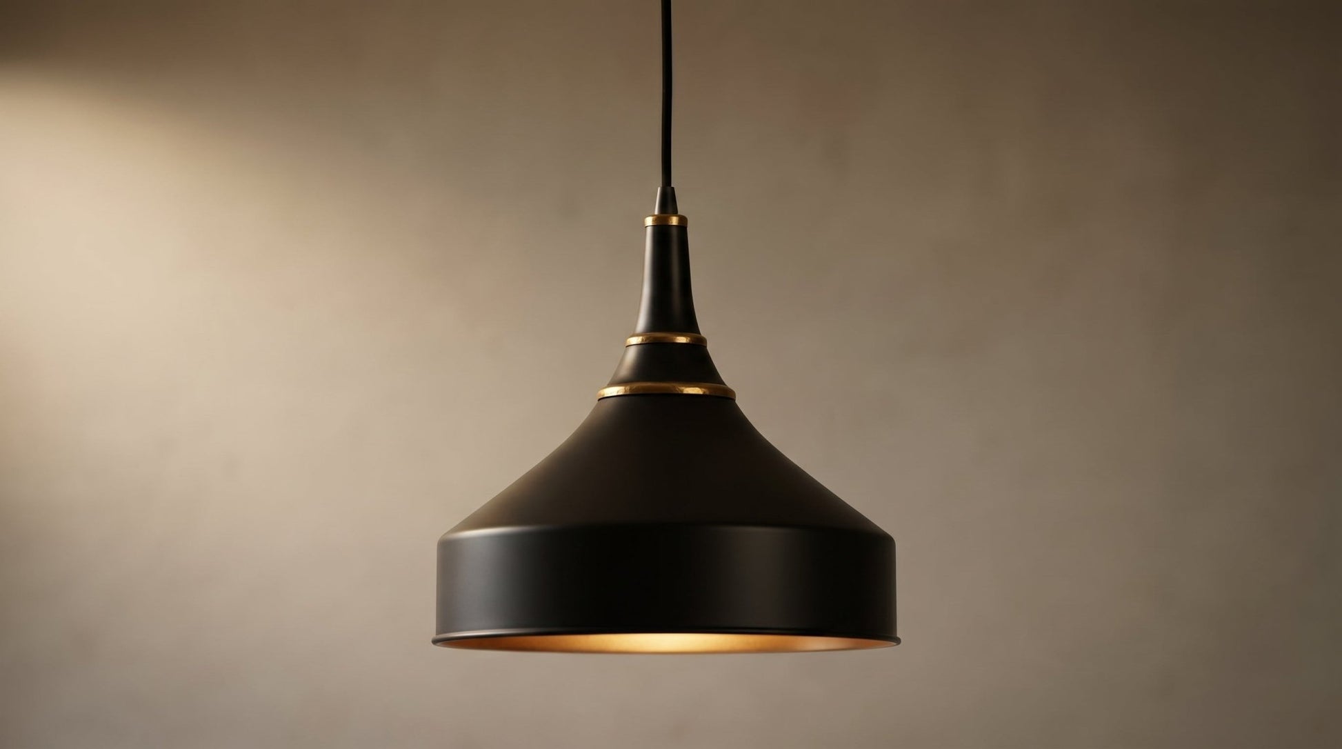 Matte Black & Brass Dome Pendant Light - Mid Century Ceiling Lamp - Mettlemix