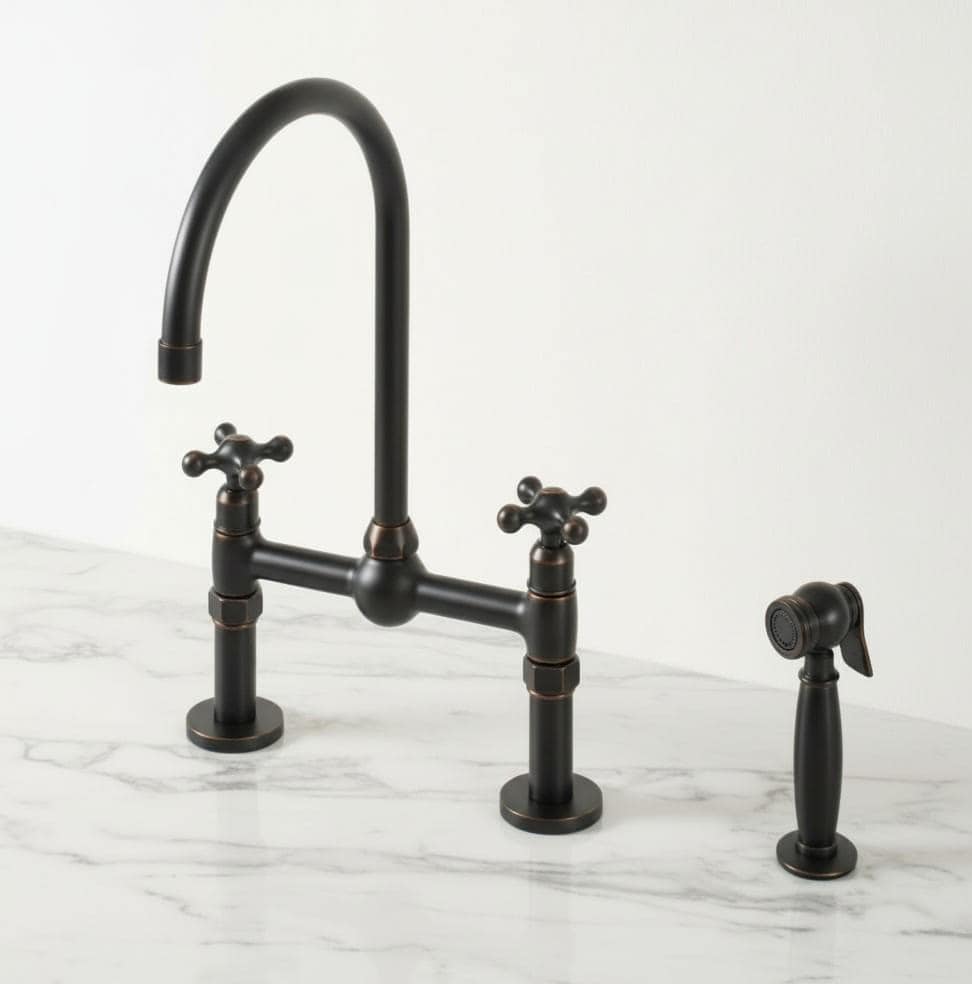 Matte Black Bridge Kitchen Faucet - Solid Brass Farmhouse Fixture - Mettlemix