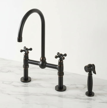 Matte Black Bridge Kitchen Faucet - Solid Brass Farmhouse Fixture - Mettlemix
