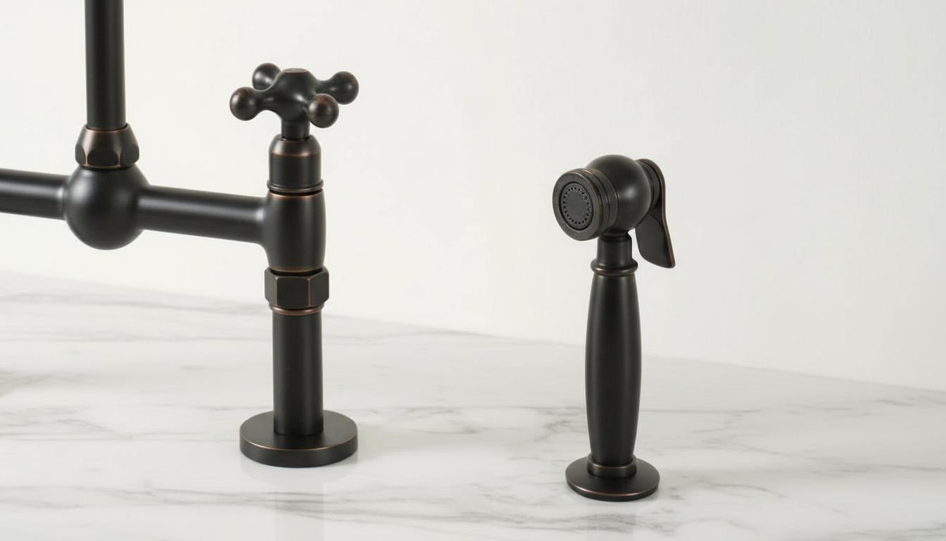 Matte Black Bridge Kitchen Faucet - Solid Brass Farmhouse Fixture - Mettlemix