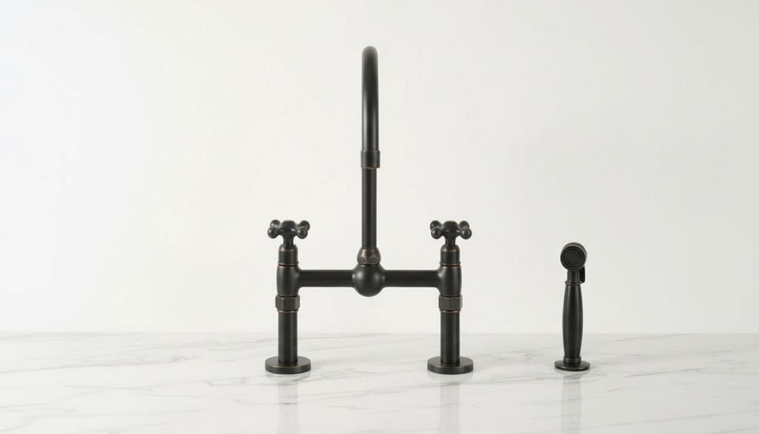 Matte Black Bridge Kitchen Faucet - Solid Brass Farmhouse Fixture - Mettlemix