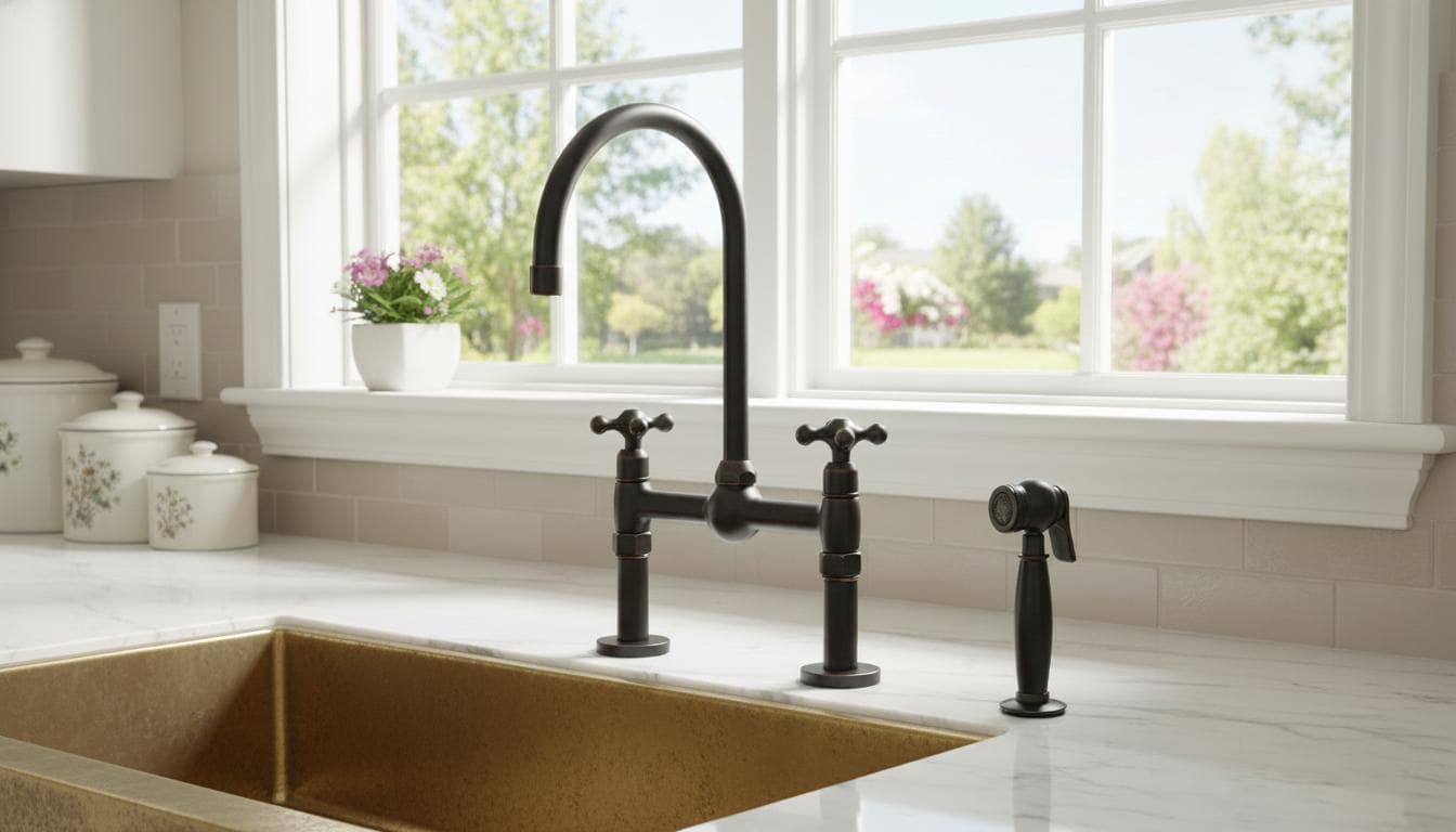 Matte Black Bridge Kitchen Faucet - Solid Brass Farmhouse Fixture - Mettlemix