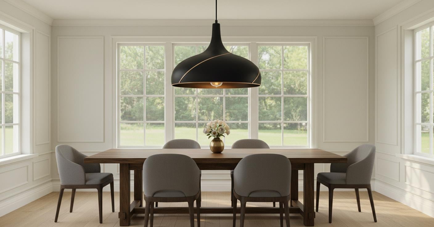 Modern Black Pendant Light: Copper Spiral Detail, Adjustable Height - Mettlemix