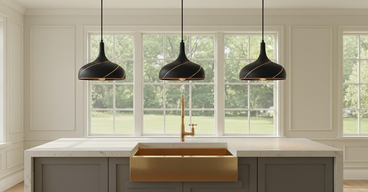 Modern Black Pendant Light: Copper Spiral Detail, Adjustable Height - Mettlemix