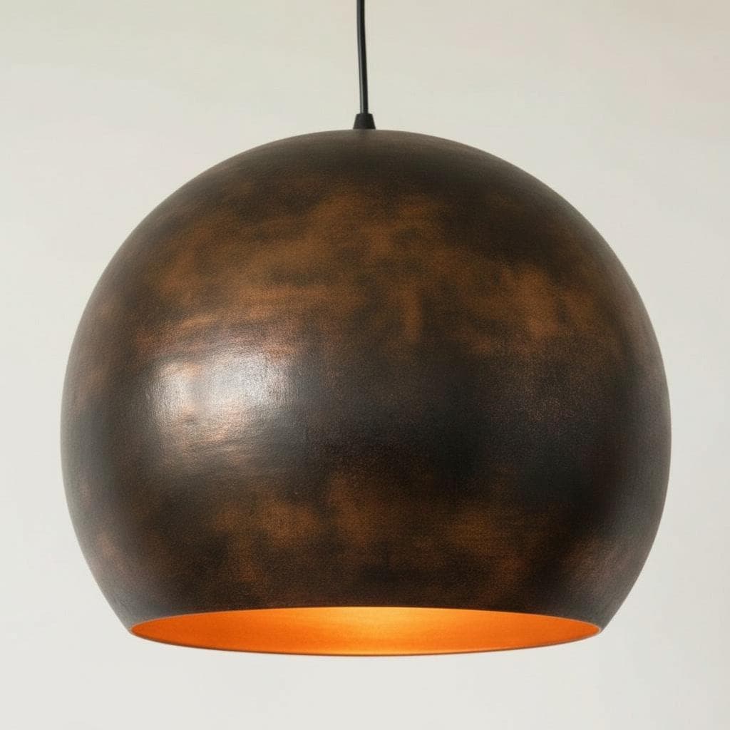 Oil Rubbed Brass Pendant Lamp - Black Dome Ceiling Light - Modern Industrial Kitchen Island Fixture - Rustic Wabi Sabi Dining Room Decor - Mettlemix